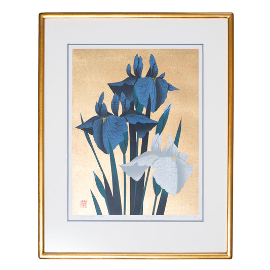 Namiki Hajime White and Blue Irises Woodcut Print